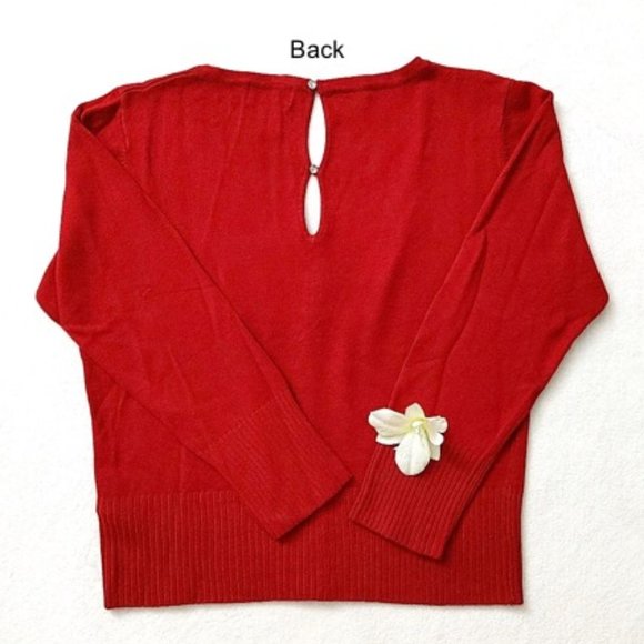 Seductions Rayon Blend Stretchy Red Top Sweater Scoop Neck 3/4 Sleeve Button M-L - Picture 3 of 12